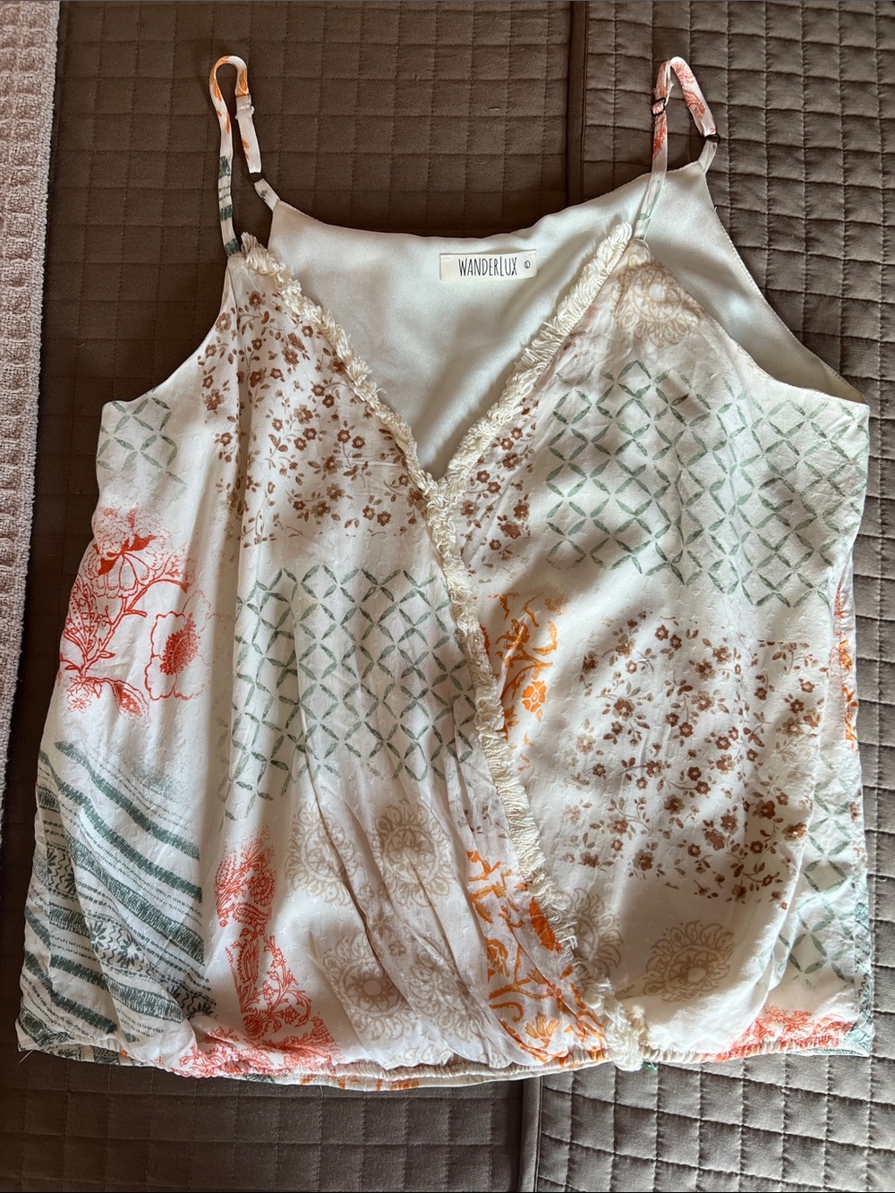 Wanderlux Cream Floral & Geometric Print Spaghetti-Strap Cami
